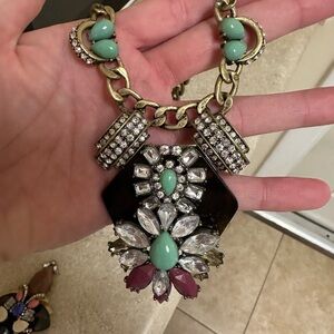 J. Crew Factory Green and Black Necklace with Statement Pendant